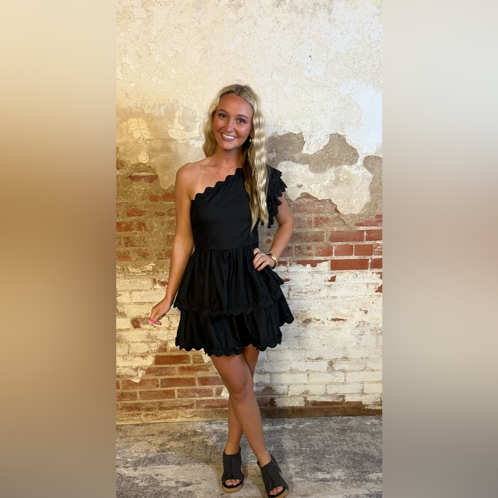 Entro Black Asymmetrical Ruffled Cocktail Dress